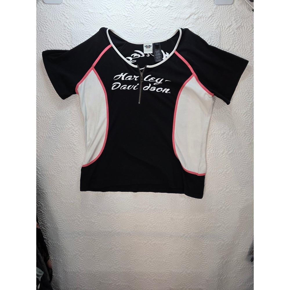 Harley-Davidson Top Womens 1W Black White Pink Good Quarter Zip Colorblock Biker